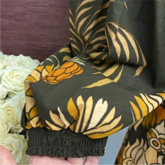 Johanna Ortiz Elegant Brown and Orange Patterned puffy sleeves mini Dress, US8 - Picture 8 of 14